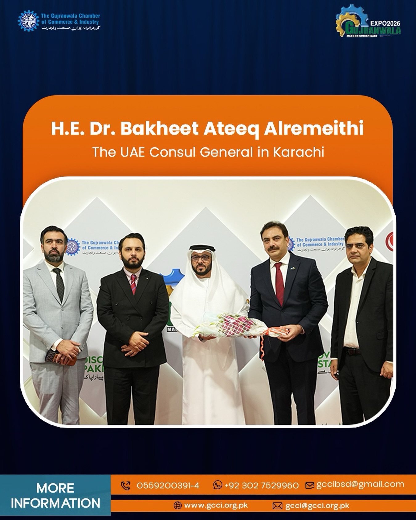 An honourable moment at the expo as H.E. Dr. Bakheet Ateeq Alremeithi, Consul General of the UAE in Karachi, graced the exhibition with
