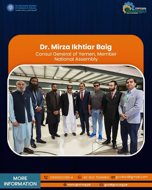 It was a true honour to welcome Dr. Mirza Ikhtiar Baig, Consul General of Yemen and Member of the National Assembly, at the Made in Gujranwala 2026 exhibition held at the Karachi Expo Centre. 