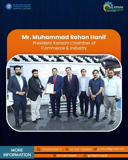 The Made in Gujranwala 2026 exhibition at the Karachi Expo Centre was further elevated by the distinguished visit of Mr. Muhammad Rehan Hanif, President of the Karachi Chamber of Commerce & Industry. 