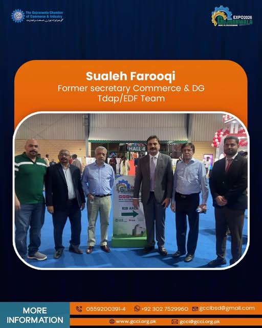 We sincerely thank Former Secretary Commerce Sualeh Farooqi and the TDAP/EDF team for visiting Made in Gujranwala 2026. Their presence highlighted institutional support for export promotion and industrial development.